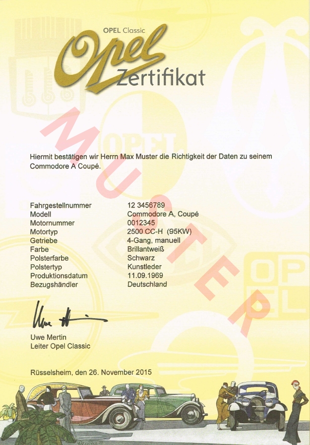 Opel Classic Zertifikat (Muster)