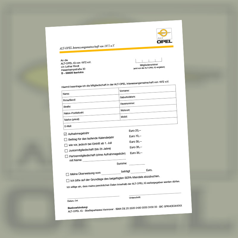 ALT-OPEL IG | Download Mitgliedsantrag
