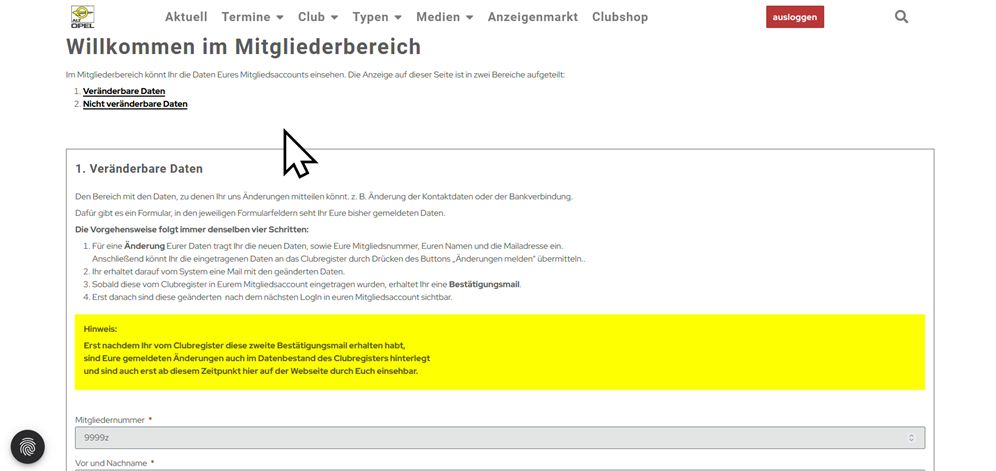 neuer Mitgliedsbereich